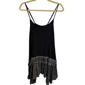 Origami Black Lace Trim with Ruffle Slip Dress S‎